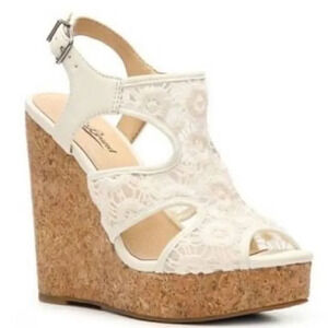 Lucky Brand Ranette Lace Cork Wedged Sandals